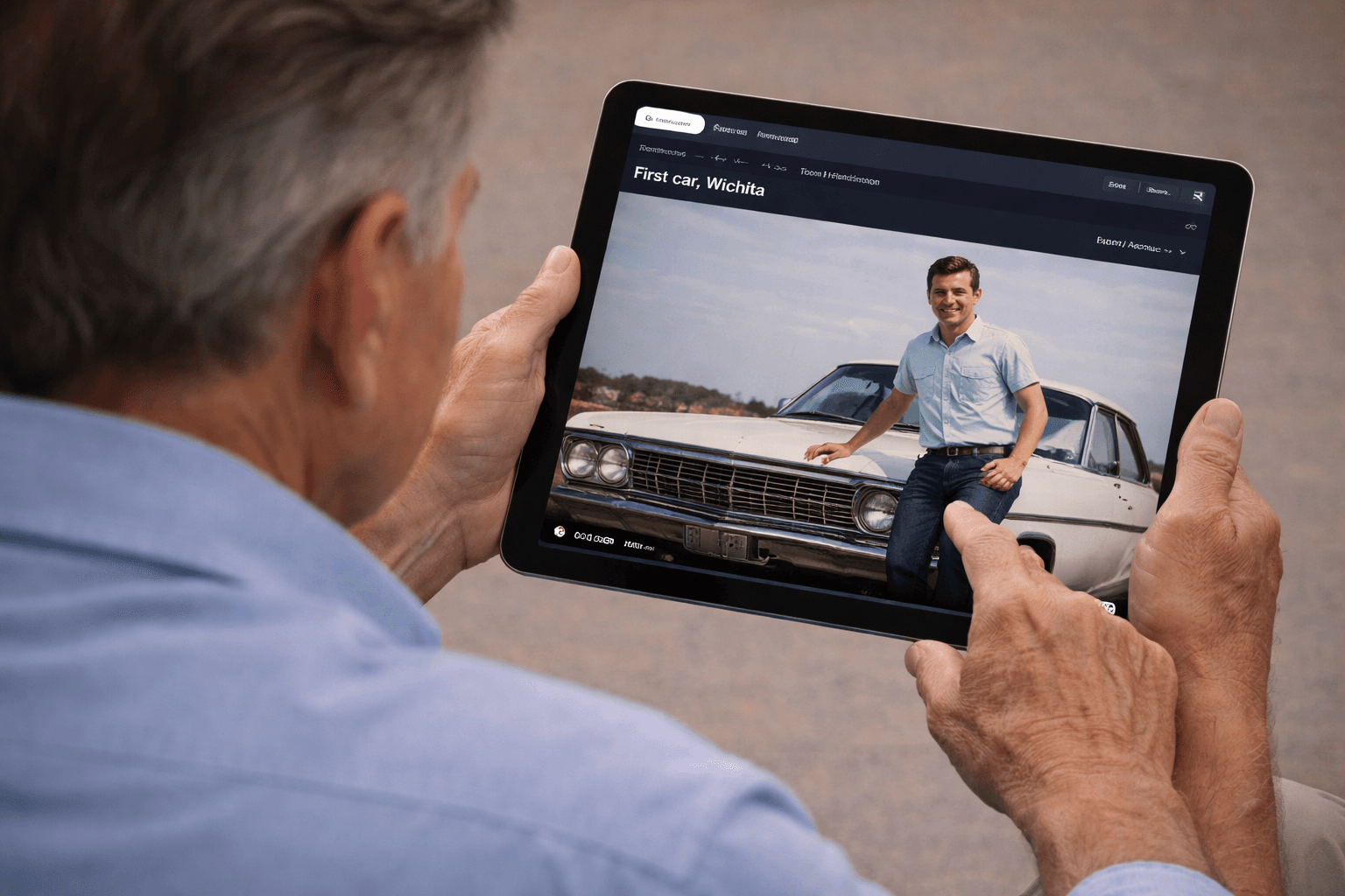 Resident engaged in a reminiscence session on a tablet